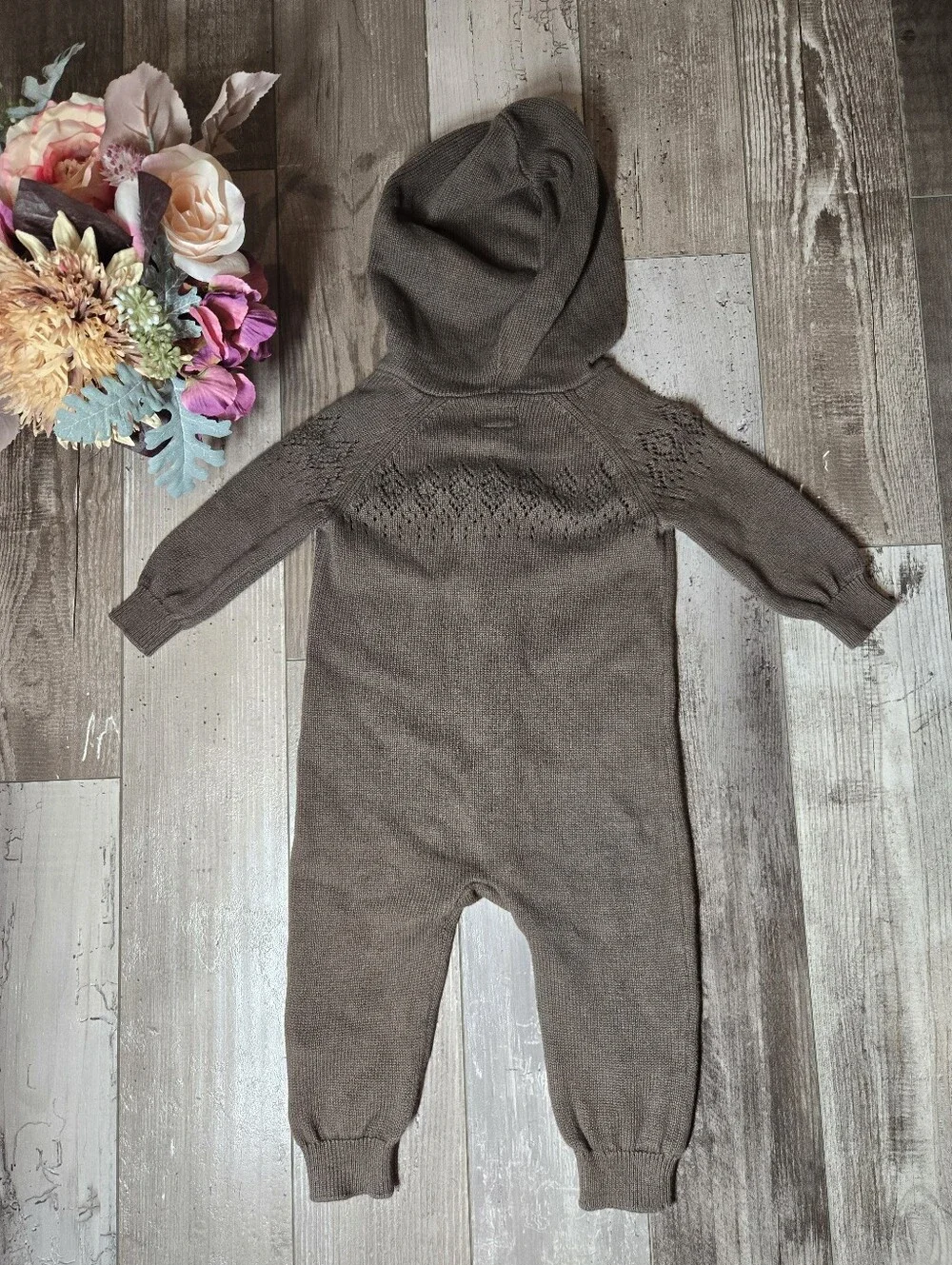 Little Planet by Carter’s Brown Hooded Knit One-Piece 9M